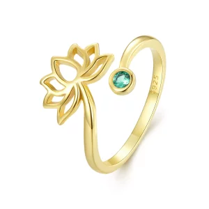 (imagen para) Anillo abierto de estilo Pandora con diseño sencillo de loto - SCR821-B