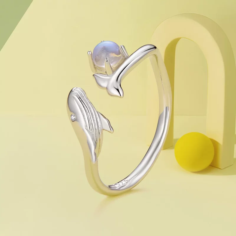 (imagen para) Anillo abierto de estilo Pandora con forma de ballena - BSR473-E - Ver 2
