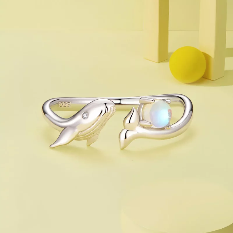 (imagen para) Anillo abierto de estilo Pandora con forma de ballena - BSR473-E - Ver 3