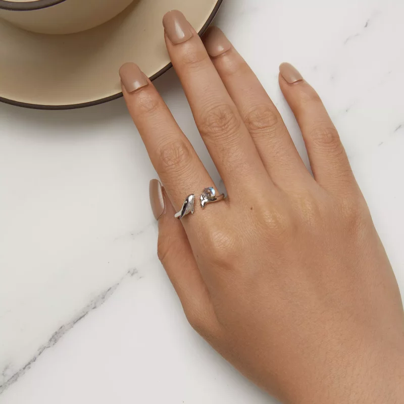 (imagen para) Anillo abierto de estilo Pandora con forma de ballena - BSR473-E - Ver 5