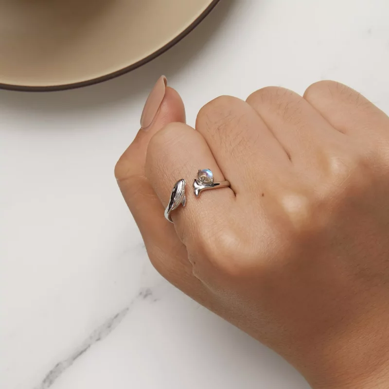 (imagen para) Anillo abierto de estilo Pandora con forma de ballena - BSR473-E - Ver 6