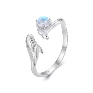 (imagen para) Anillo abierto de estilo Pandora con forma de ballena - BSR473-E