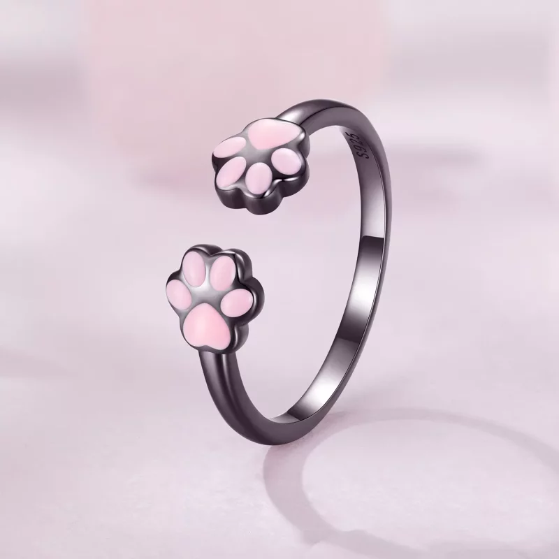 (imagen para) Anillo abierto de garra de gato negro estilo Pandora - SCR913 - Ver 2