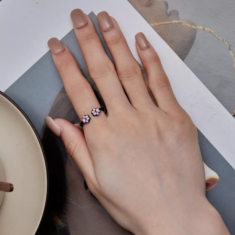 (imagen para) Anillo abierto de garra de gato negro estilo Pandora - SCR913 - Ver 5