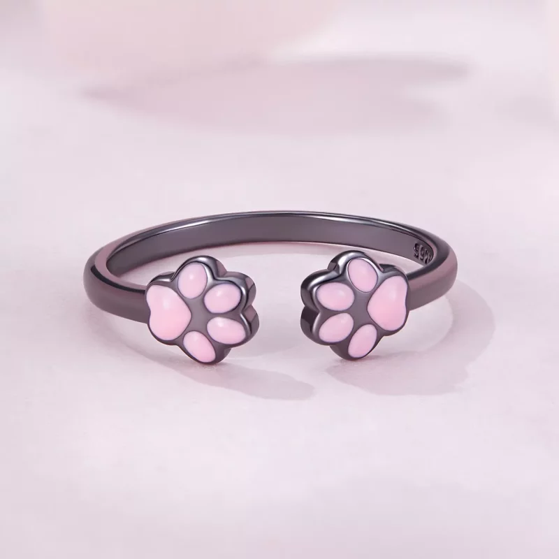 (imagen para) Anillo abierto de garra de gato negro estilo Pandora - SCR913 - Ver 7