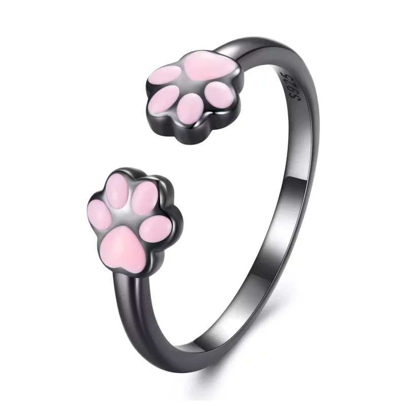 (imagen para) Anillo abierto de garra de gato negro estilo Pandora - SCR913 - Ver 8