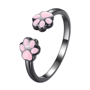 (imagen para) Anillo abierto de garra de gato negro estilo Pandora - SCR913