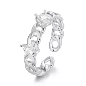 (imagen para) Anillo abierto estilo Pandora con cadena - SCR977-E