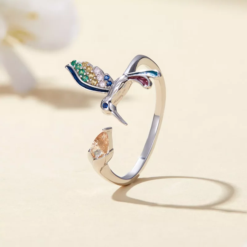 (imagen para) Anillo abierto estilo Pandora con colibrí - BSR391 - Ver 2