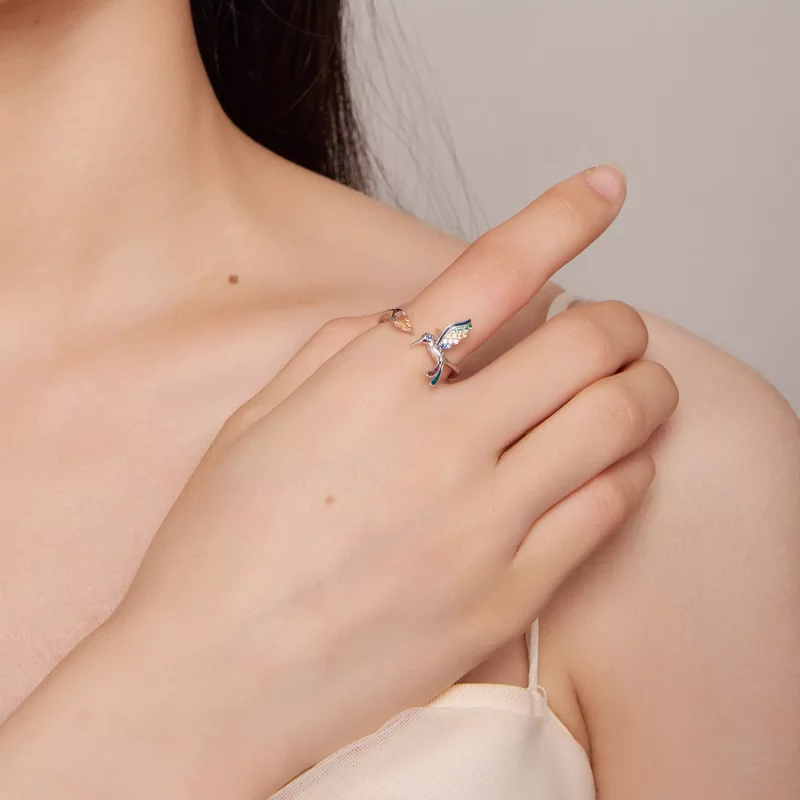 (imagen para) Anillo abierto estilo Pandora con colibrí - BSR391 - Ver 5