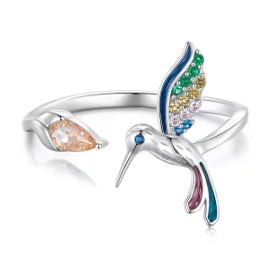 Anillo abierto estilo Pandora con colibrí - BSR391 (imagen para) Anillo abierto estilo Pandora con colibrí - BSR391