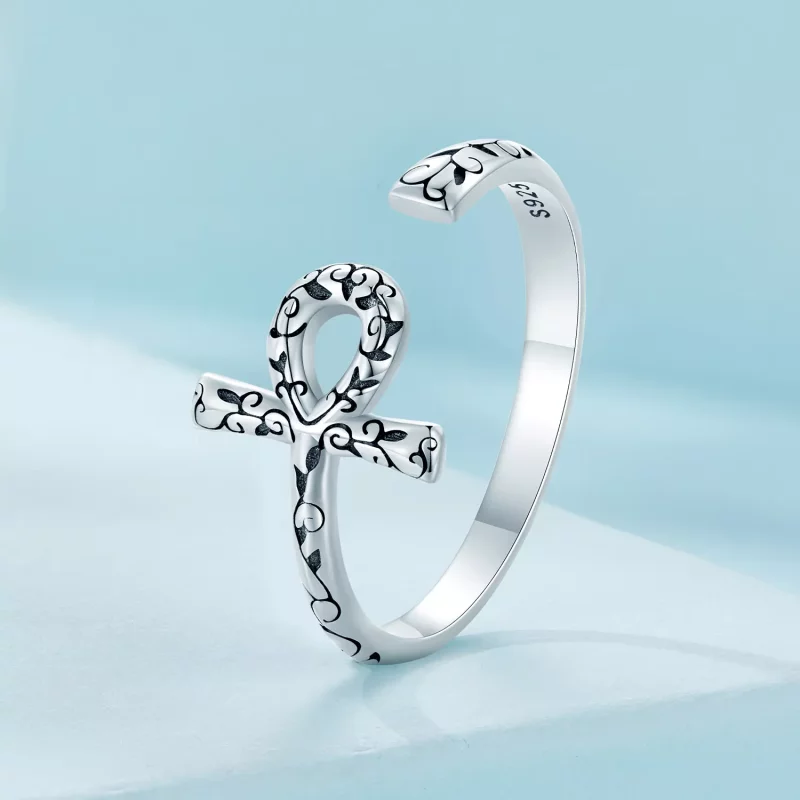 (imagen para) Anillo abierto estilo Pandora con cruz Ankh - SCR972-E - Ver 2