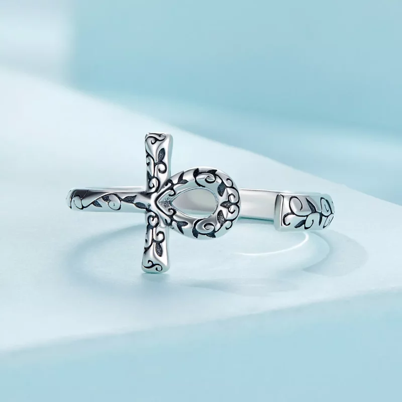 (imagen para) Anillo abierto estilo Pandora con cruz Ankh - SCR972-E - Ver 3