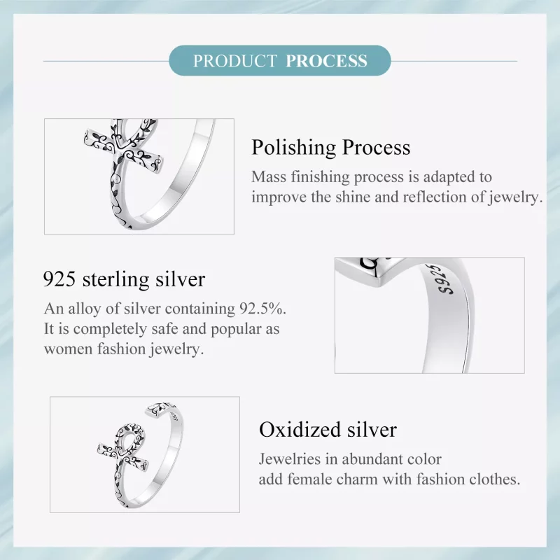 (imagen para) Anillo abierto estilo Pandora con cruz Ankh - SCR972-E - Ver 6