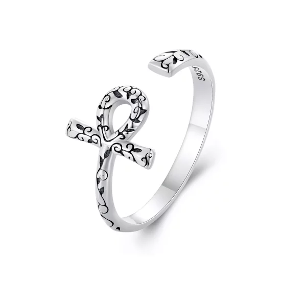 (imagen para) Anillo abierto estilo Pandora con cruz Ankh - SCR972-E