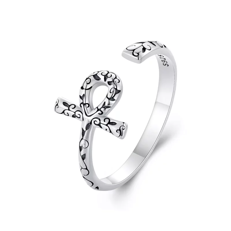 (imagen para) Anillo abierto estilo Pandora con cruz Ankh - SCR972-E