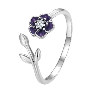 Anillo abierto estilo Pandora con diseño de flores - BSR394 (imagen para) Anillo abierto estilo Pandora con diseño de flores - BSR394