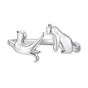(imagen para) Anillo abierto estilo Pandora con diseño de gato - SCR917