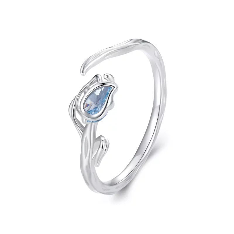 (imagen para) Anillo abierto estilo Pandora con diseño de tulipán - BSR465-E