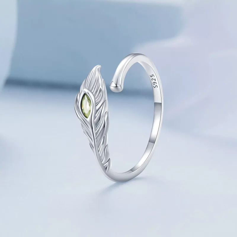 (imagen para) Anillo abierto estilo Pandora con plumas de pavo real - BSR424 - Ver 2