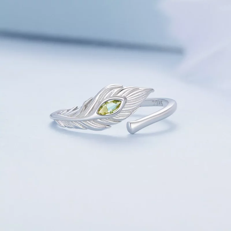 (imagen para) Anillo abierto estilo Pandora con plumas de pavo real - BSR424 - Ver 3