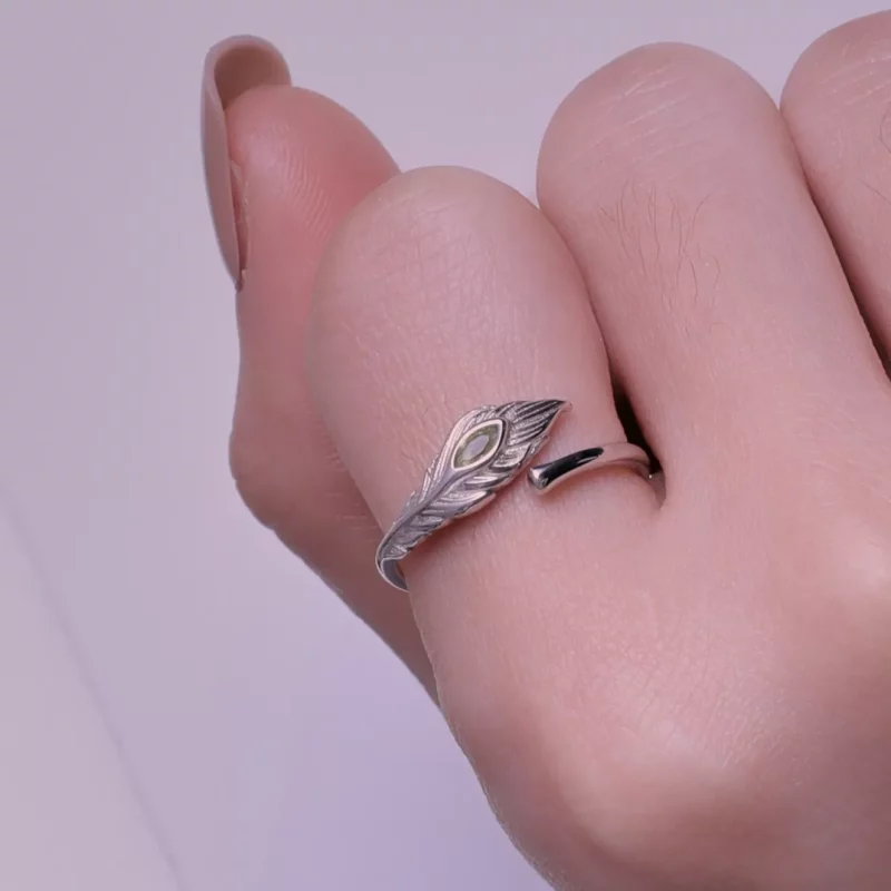 (imagen para) Anillo abierto estilo Pandora con plumas de pavo real - BSR424 - Ver 6
