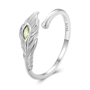 Anillo abierto estilo Pandora con plumas de pavo real - BSR424 (imagen para) Anillo abierto estilo Pandora con plumas de pavo real - BSR424