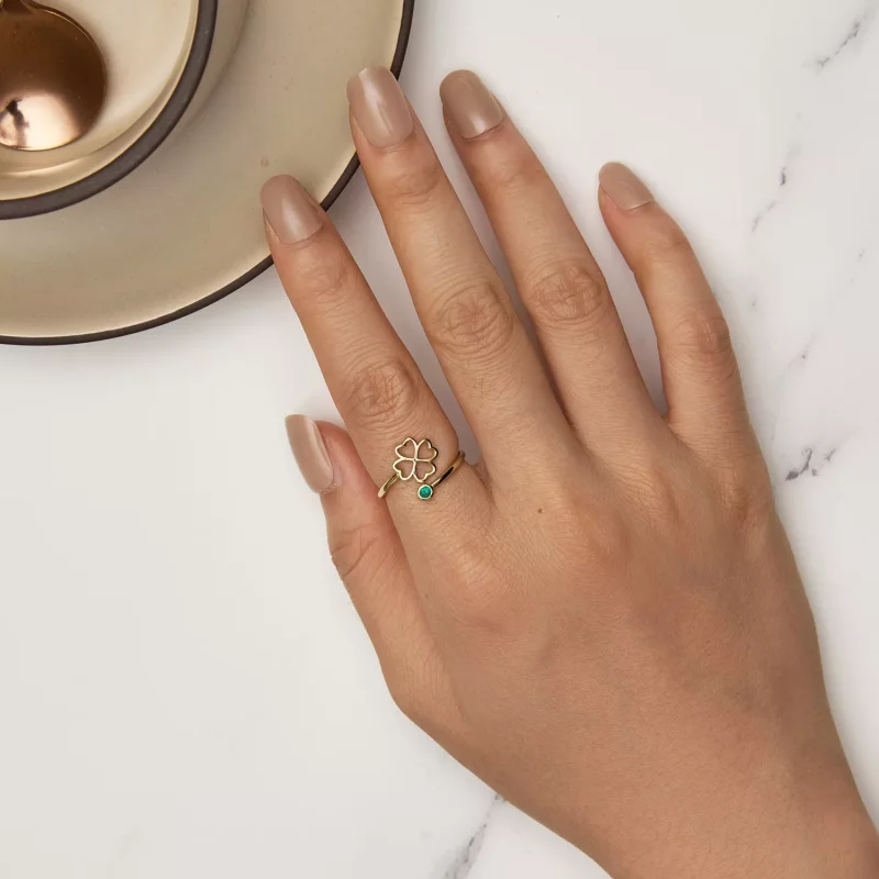 (imagen para) Anillo abierto estilo Pandora con trébol de cuatro hojas dorado - SCR843-B - Ver 5