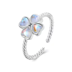 (imagen para) Anillo abierto estilo Pandora con trébol de luna - BSR458-E