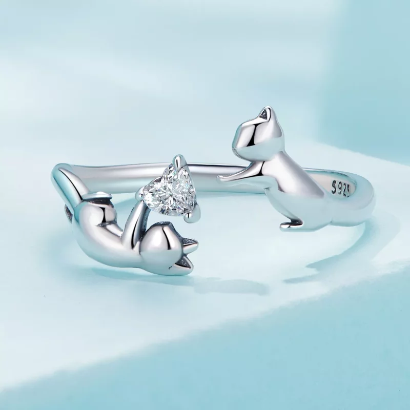 (imagen para) Anillo abierto estilo Pandora jugando con gatos - SCR916 - Ver 3