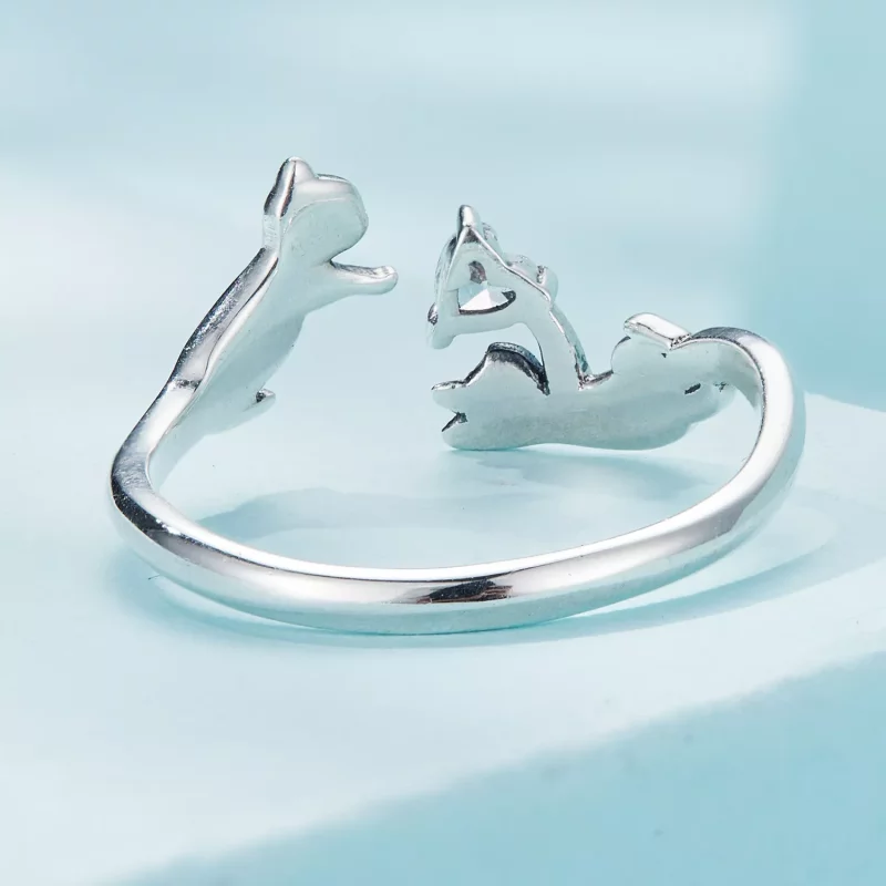 (imagen para) Anillo abierto estilo Pandora jugando con gatos - SCR916 - Ver 4