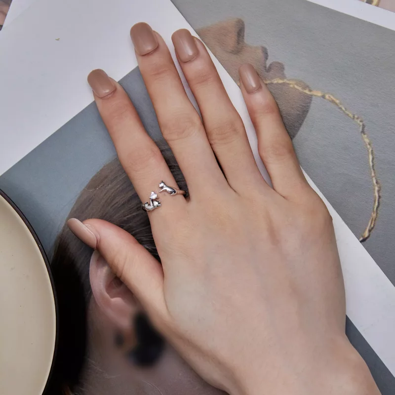 (imagen para) Anillo abierto estilo Pandora jugando con gatos - SCR916 - Ver 6
