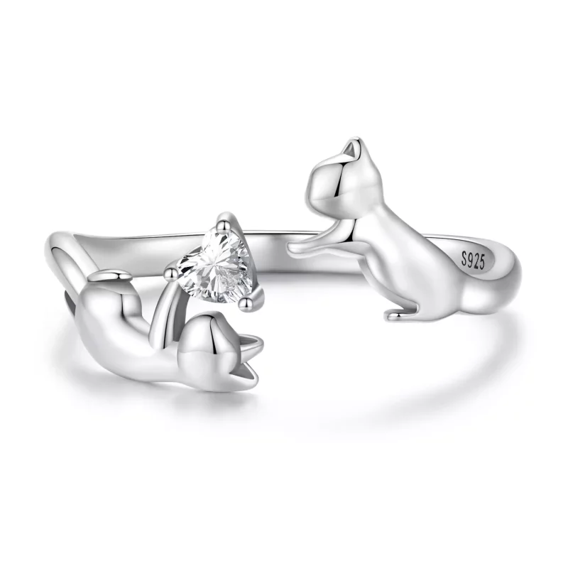 (imagen para) Anillo abierto estilo Pandora jugando con gatos - SCR916 - Ver 8