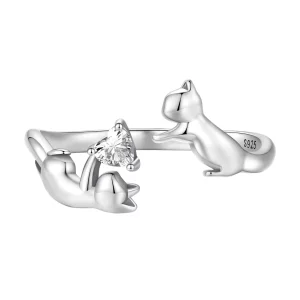 (imagen para) Anillo abierto estilo Pandora jugando con gatos - SCR916