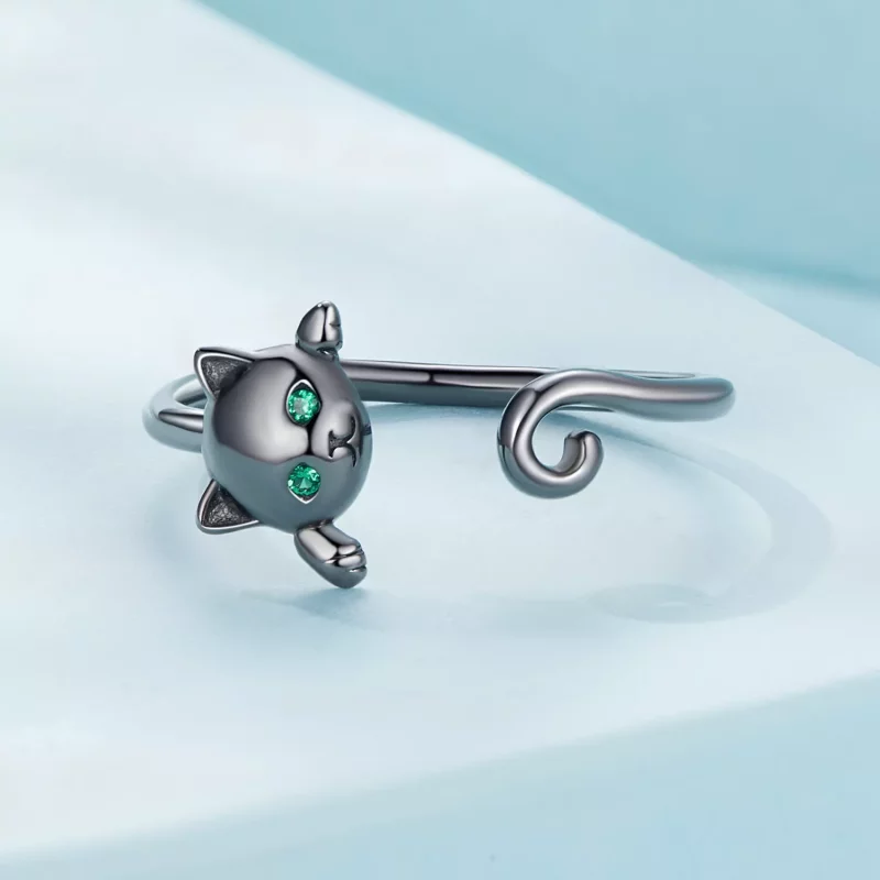 (imagen para) Anillo abierto negro de gato lindo estilo Pandora - SCR707-D - Ver 3