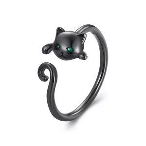 (imagen para) Anillo abierto negro de gato lindo estilo Pandora - SCR707-D