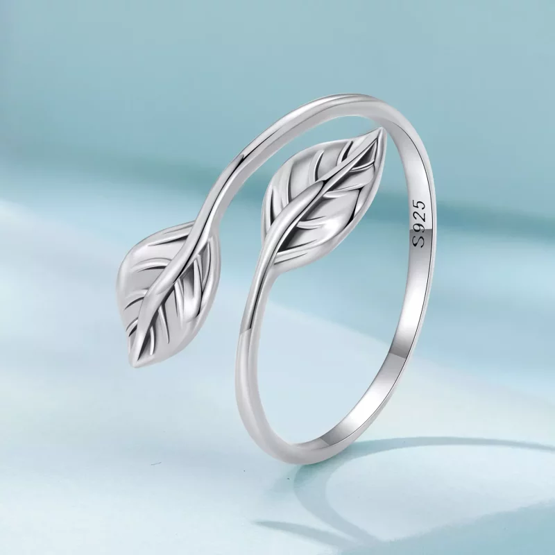 (imagen para) Anillo de apertura de estilo Pandora con hoja - SCR975-E - Ver 2