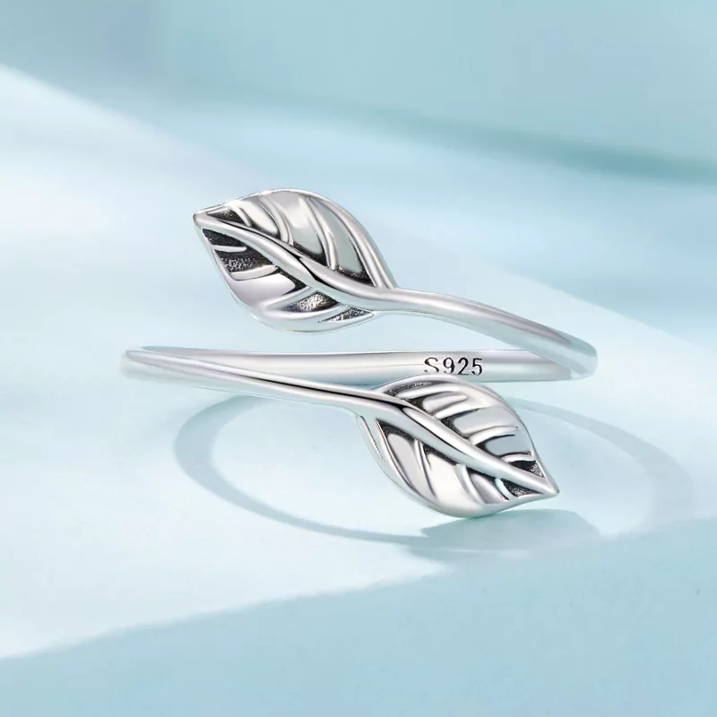 (imagen para) Anillo de apertura de estilo Pandora con hoja - SCR975-E - Ver 3