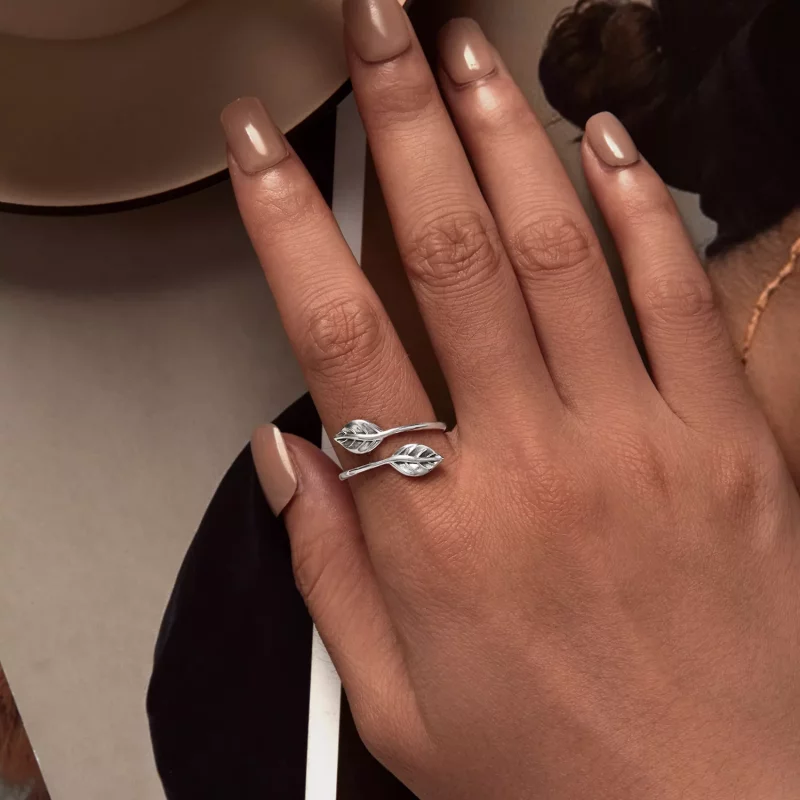 (imagen para) Anillo de apertura de estilo Pandora con hoja - SCR975-E - Ver 5