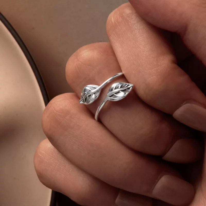 (imagen para) Anillo de apertura de estilo Pandora con hoja - SCR975-E - Ver 6