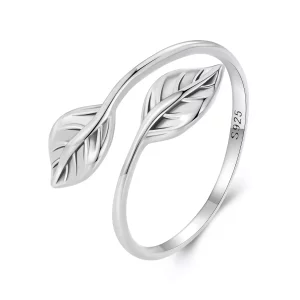 (imagen para) Anillo de apertura de estilo Pandora con hoja - SCR975-E