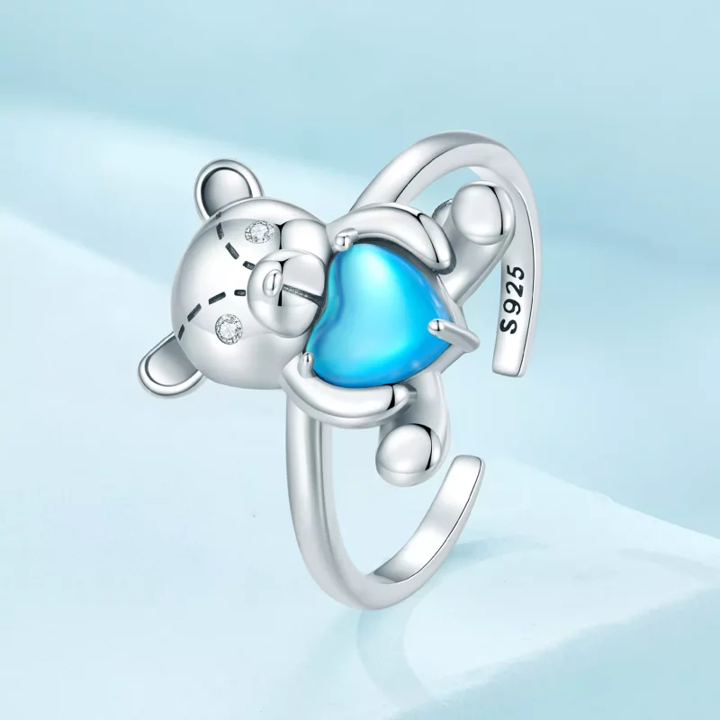 (imagen para) Anillo de apertura estilo Pandora con oso abrazo - SCR921 - Ver 2