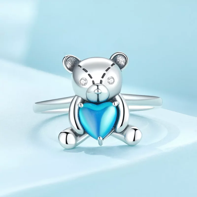 (imagen para) Anillo de apertura estilo Pandora con oso abrazo - SCR921 - Ver 3