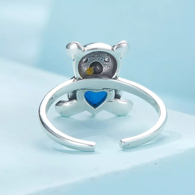 (imagen para) Anillo de apertura estilo Pandora con oso abrazo - SCR921 - Ver 4