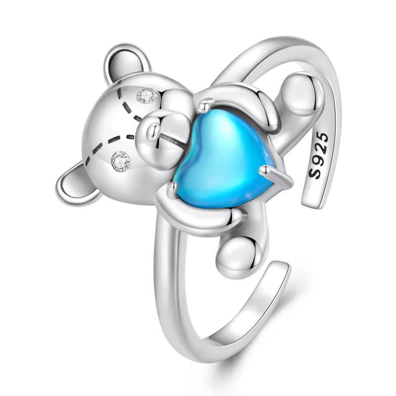(imagen para) Anillo de apertura estilo Pandora con oso abrazo - SCR921 - Ver 8