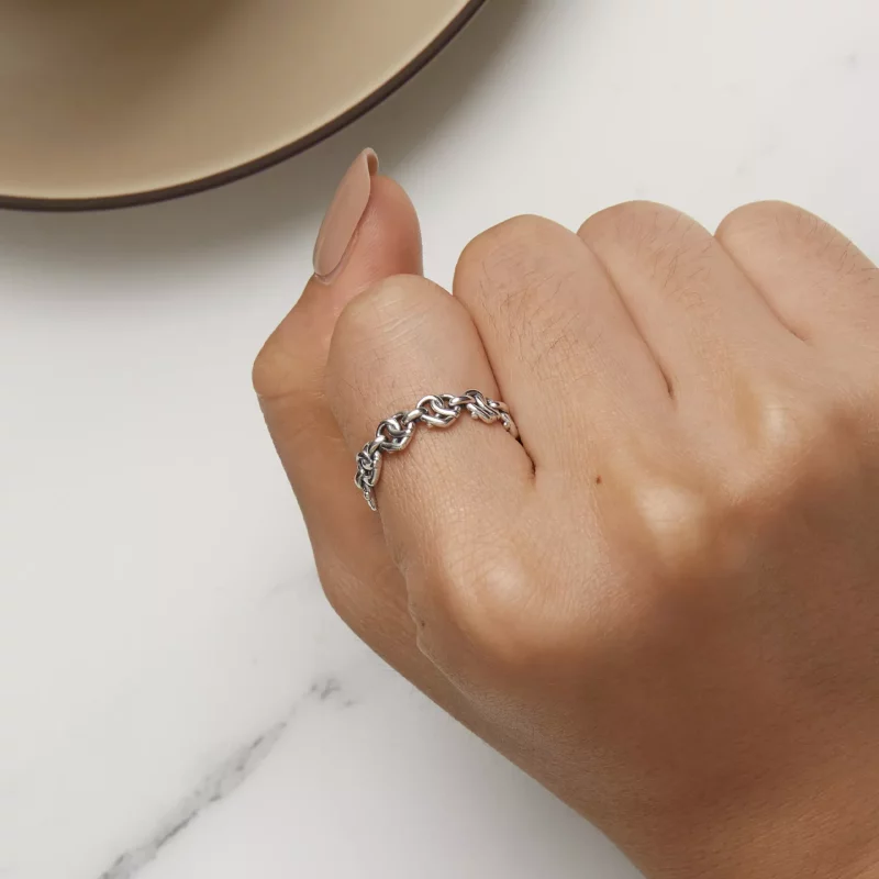 (imagen para) Anillo de cadena con forma de corazón estilo Pandora - SCR963 - Ver 6