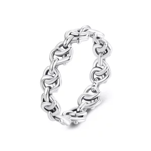 Anillo de cadena con forma de corazón estilo Pandora - SCR963 (imagen para) Anillo de cadena con forma de corazón estilo Pandora - SCR963