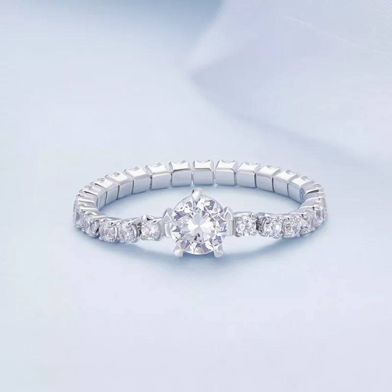 (imagen para) Anillo de circonia de cinco garras estilo Pandora con cadena - BSR411 - Ver 2