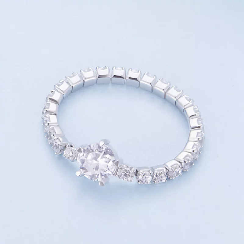 (imagen para) Anillo de circonia de cinco garras estilo Pandora con cadena - BSR411 - Ver 3