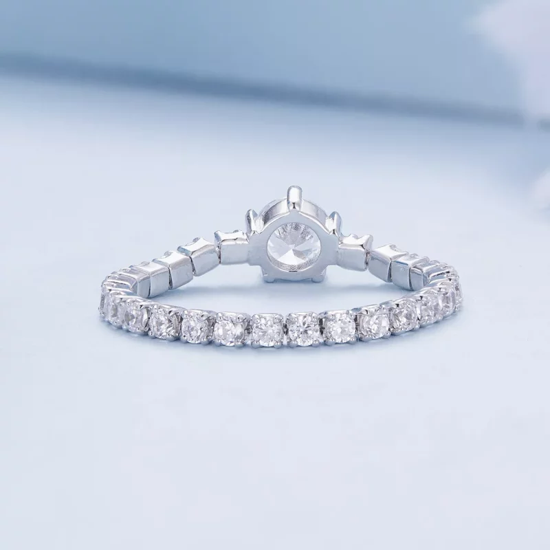 (imagen para) Anillo de circonia de cinco garras estilo Pandora con cadena - BSR411 - Ver 4